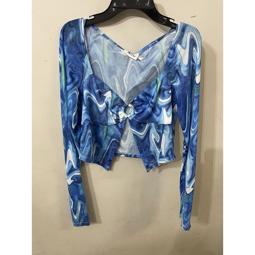 Princess Polly NWT Long Sleeve Blue Mesh Top Size 8